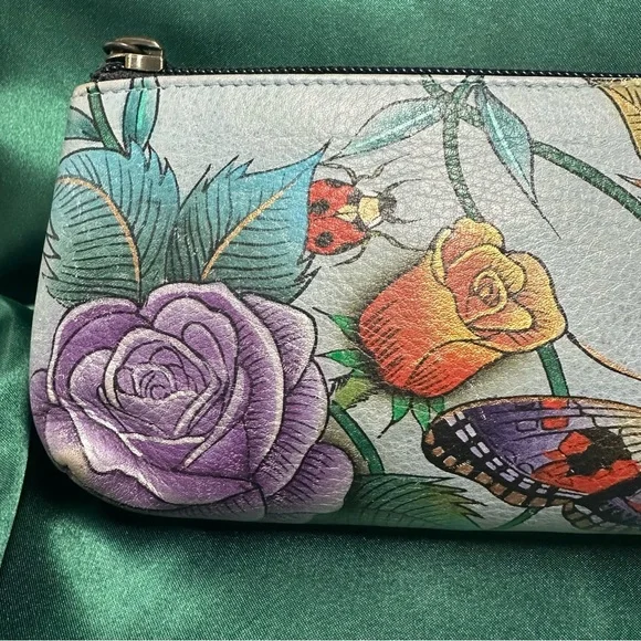 Anuschka Hand-Painted Leather Floral Butterfly Cosmetic Bag - Picture 3 of 10